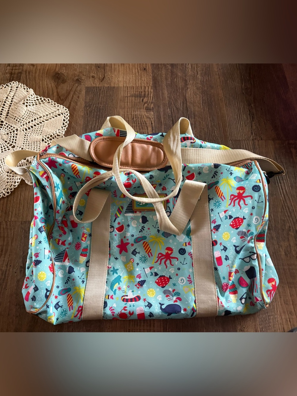 Lily Zen by Lily Bloom Sea You at the Beach Sea Creature Weekender Bag Aqua